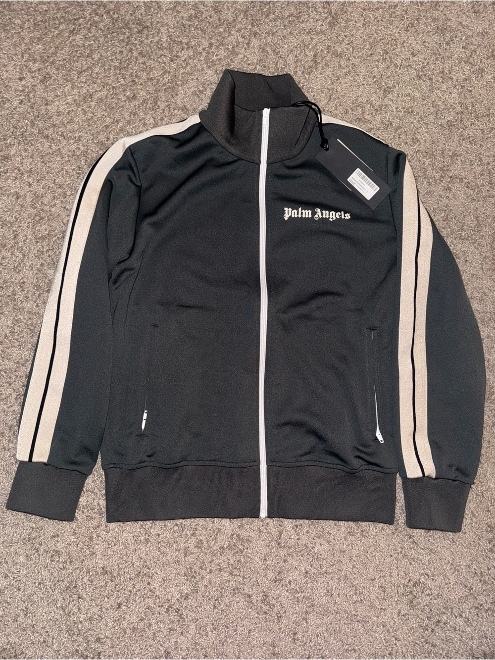 Palm Angels Men's Dark Grey Track Jacket/Pants with Cream Stripe